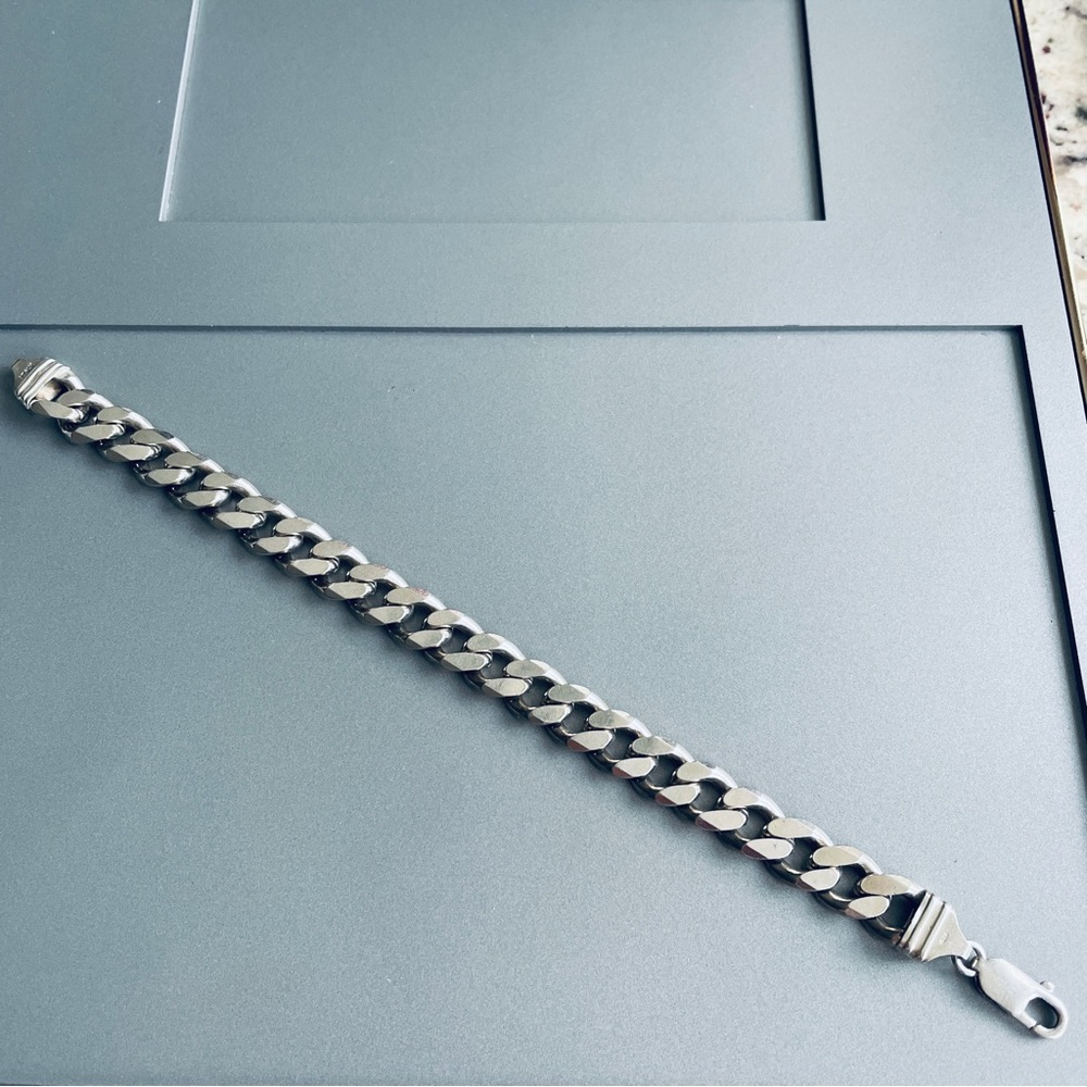 🎉Sold🎉 Italian Bold Solid Sterling Silver Cuban Link Curb Chain Men’s Bracelet - Picture 5 of 7